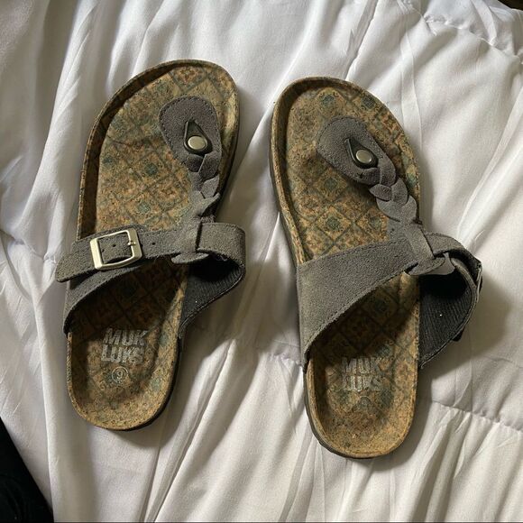 🍄 Muk Luks Birkenstock Style Hippy Gray Sandals - Picture 1 of 7